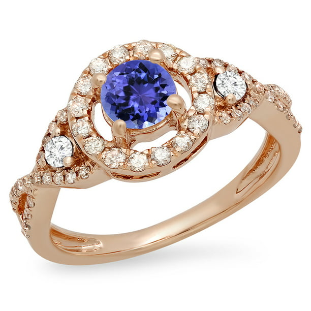 Dazzlingrock Collection 10K 5 MM Round Gemstone & Diamond Bridal Halo Engagement Ring With Matching Band Set Yellow Gold 
